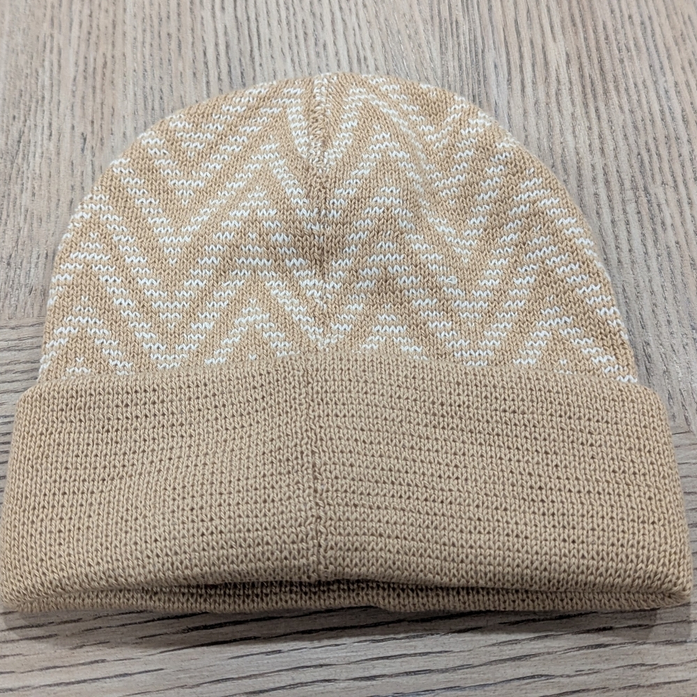 $265 Mens MISSONI Chevron Wool Blend Cuff Knit Beanie Hat Tan/Multi - Picture 2 of 4